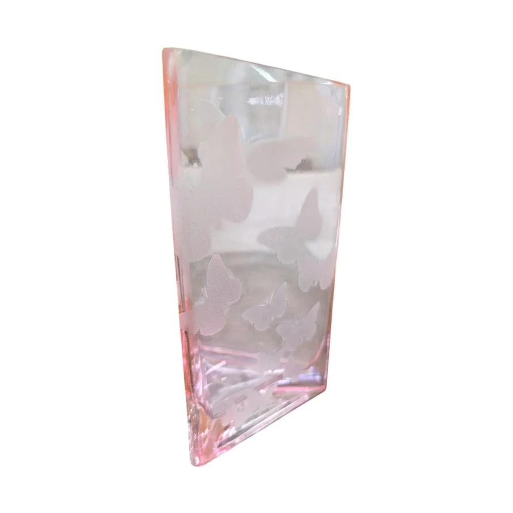 Vintage Butterfly Motif Pink Depression Glass Vase Butterfly